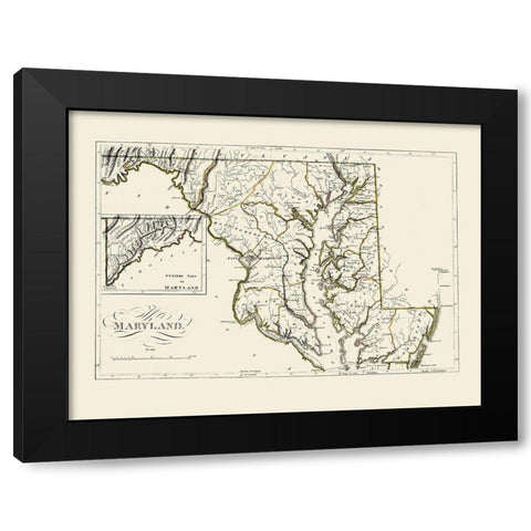 Maryland - Carey 1814 Black Modern Wood Framed Art Print with Double Matting by Carey