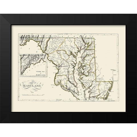 Maryland - Carey 1814 Black Modern Wood Framed Art Print by Carey