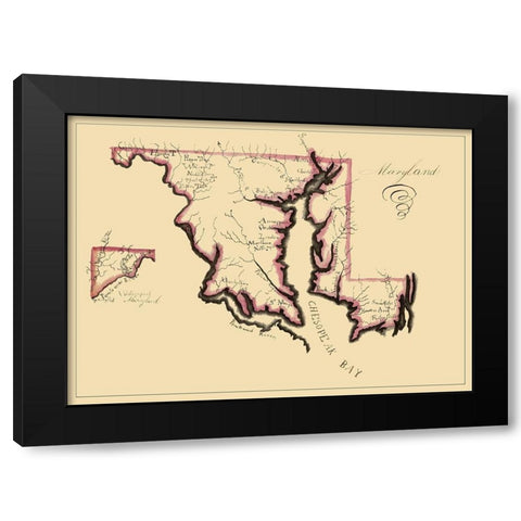 Maryland - Henshaw 1858 Black Modern Wood Framed Art Print with Double Matting by Henshaw