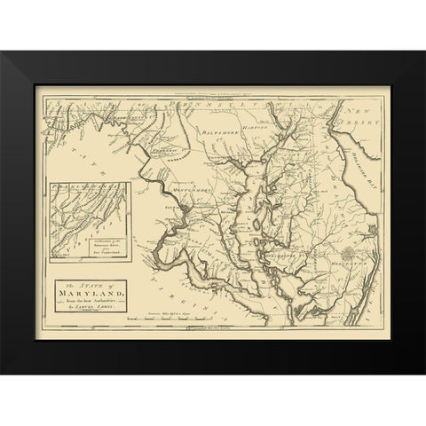 Maryland - Lewis 1795 Black Modern Wood Framed Art Print by Lewis