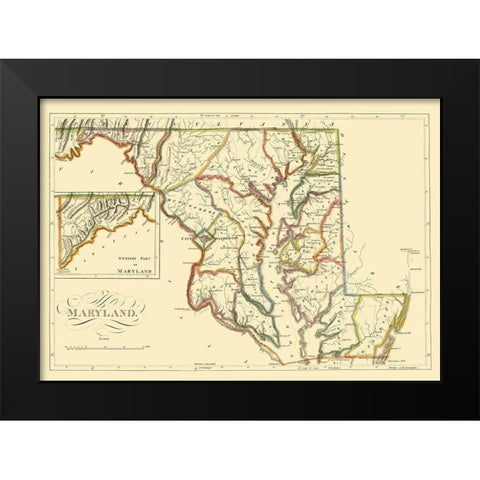 Maryland - Carey 1814 Black Modern Wood Framed Art Print by Carey