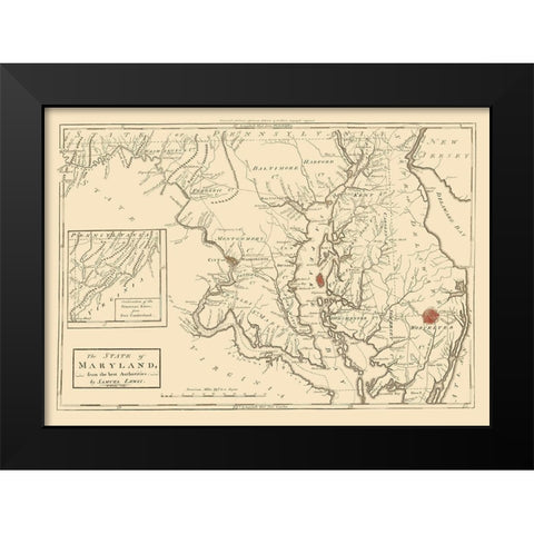 Maryland - Lewis 1796 Black Modern Wood Framed Art Print by Lewis