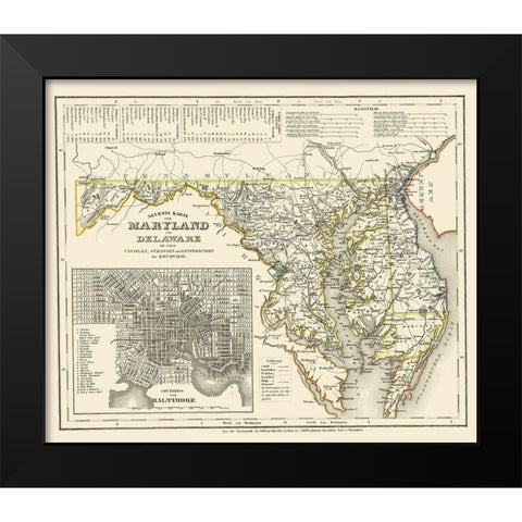 Maryland, Delaware 1846 Black Modern Wood Framed Art Print by Canaelen