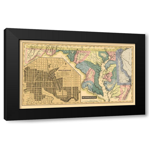 Maryland, Delaware - Lucas 1823 Black Modern Wood Framed Art Print with Double Matting by Lucas