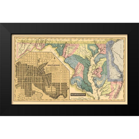 Maryland, Delaware - Lucas 1823 Black Modern Wood Framed Art Print by Lucas