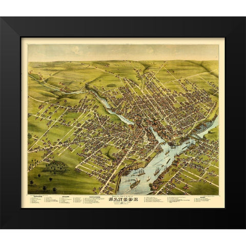 Bangor Maine - Stoner 1875  Black Modern Wood Framed Art Print by Stoner
