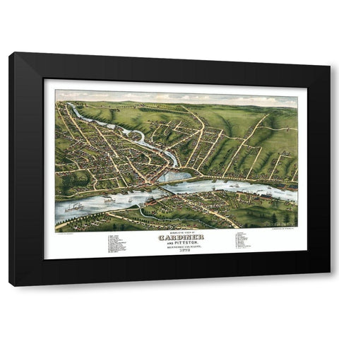 Gardiner Maine - Stoner 1878  Black Modern Wood Framed Art Print by Stoner