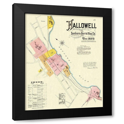 Hallowell Maine - Sanborn 1889 Black Modern Wood Framed Art Print by Sanborn