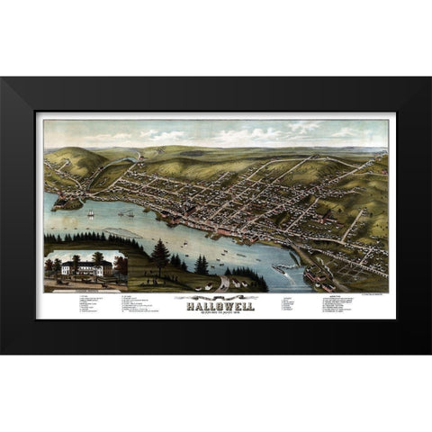 Hallowell Maine - Stoner 1878  Black Modern Wood Framed Art Print by Stoner