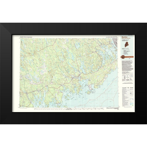 Machias Maine Quad - USGS 1994 Black Modern Wood Framed Art Print by USGS