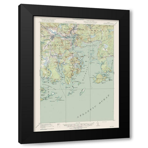 Machias Washington County Maine Quad - USGS 1918 Black Modern Wood Framed Art Print by USGS