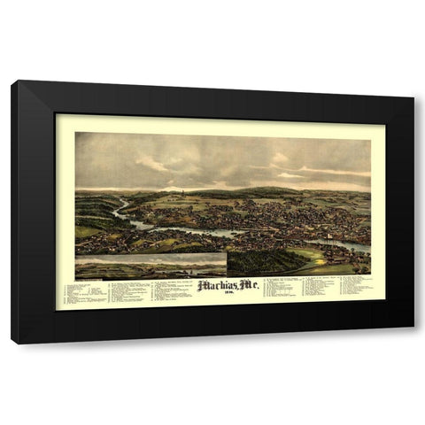 Machias Maine - Norris 1896  Black Modern Wood Framed Art Print by Norris