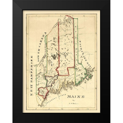 Maine - Perkins 1820  Black Modern Wood Framed Art Print by Perkins