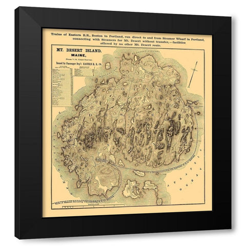 Mount Desert Island Maine - Eastern Railroad Co 1890  Black Modern Wood Framed Art Print by Eastern Railroad Co