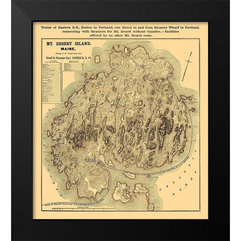 Mount Desert Island Maine - Eastern Railroad Co 1890  Black Modern Wood Framed Art Print by Eastern Railroad Co
