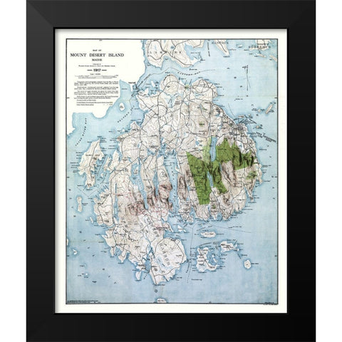Mount Desert Island Maine - Bates 1917  Black Modern Wood Framed Art Print by Bates