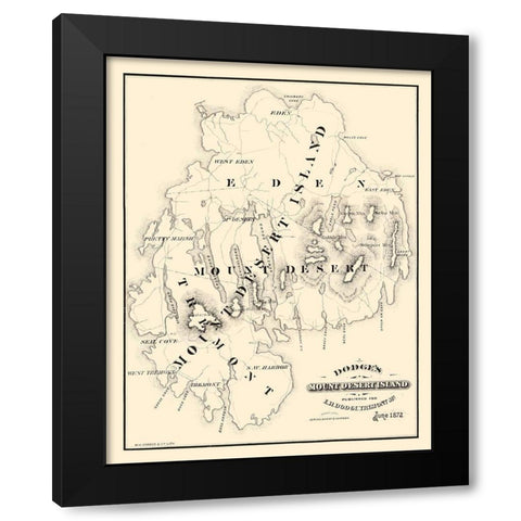 Mount Desert Island Maine - Dodge 1872  Black Modern Wood Framed Art Print with Double Matting by Dodge