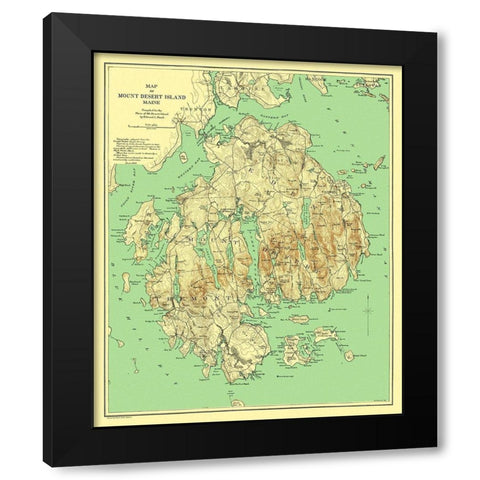 Mount Desert Island Maine - Rand McNally 1893 Black Modern Wood Framed Art Print with Double Matting by Rand McNally