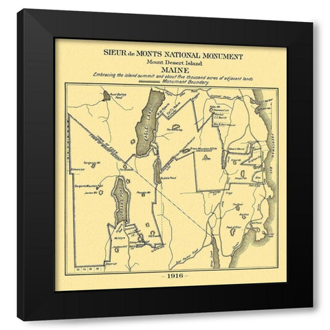 Mount Desert Island Maine - Sieur de Monts 1916 Black Modern Wood Framed Art Print by Sieur de Monts