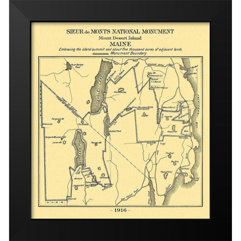 Mount Desert Island Maine - Sieur de Monts 1916 Black Modern Wood Framed Art Print by Sieur de Monts
