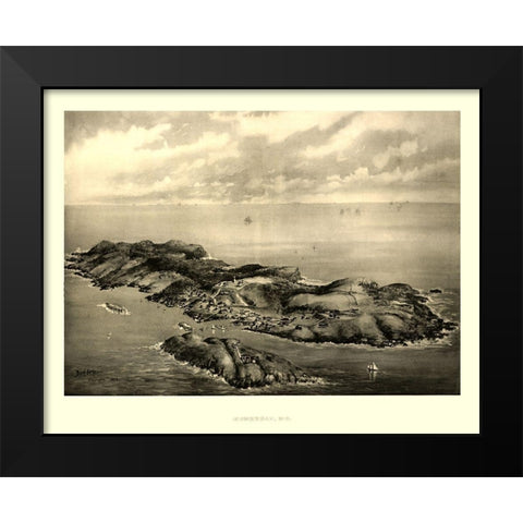 Monhegan Maine - Poole 1896  Black Modern Wood Framed Art Print by Poole