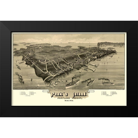 Peaks Island Maine - Morris 1886  Black Modern Wood Framed Art Print by Morris