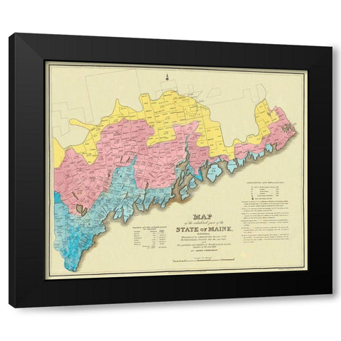 State of Maine Landowner  2nd Edition- 1829 Black Modern Wood Framed Art Print with Double Matting by Greenleaf