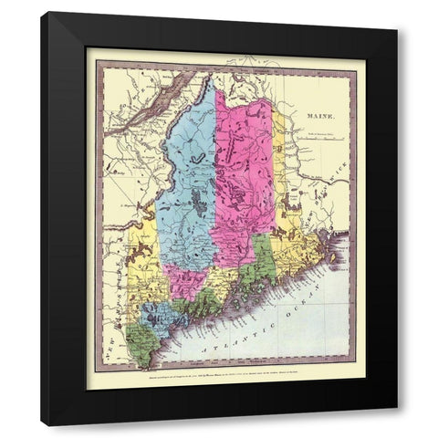 Maine - Burr 1835 Black Modern Wood Framed Art Print with Double Matting by Burr