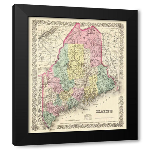 Maine - Colton 1855 Black Modern Wood Framed Art Print by Colton