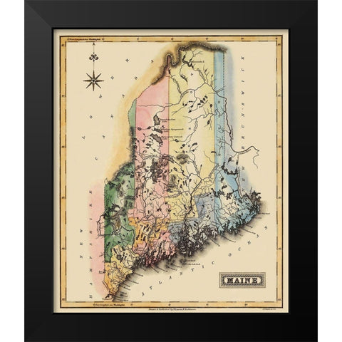 Maine - Lucas 1823 Black Modern Wood Framed Art Print by Lucas