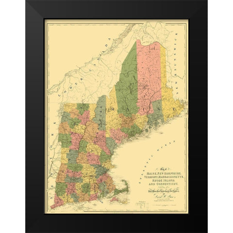 Maine and Surrounding States - Arrowsmith 1839 Black Modern Wood Framed Art Print by Arrowsmith