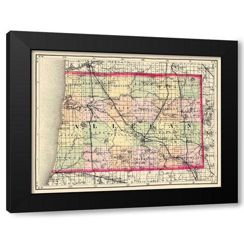 Allegan Michigan - Walling 1873 Black Modern Wood Framed Art Print with Double Matting by Walling