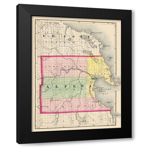 Alpena Michigan - Walling 1873 Black Modern Wood Framed Art Print with Double Matting by Walling