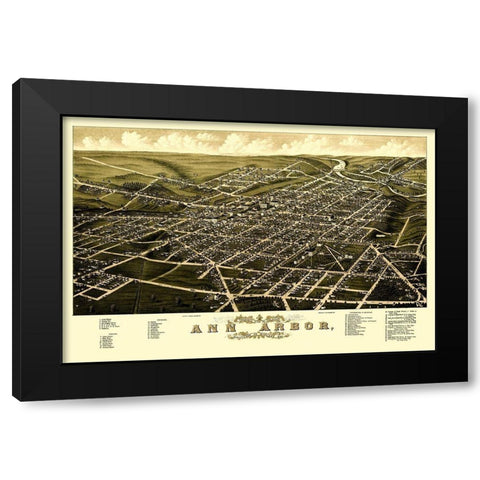 Ann Arbor Michigan - Beck 1880 Black Modern Wood Framed Art Print by Beck