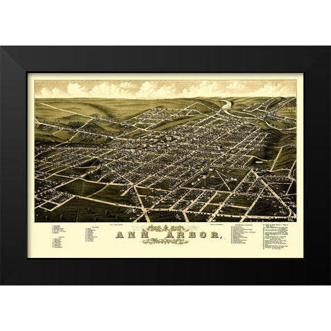 Ann Arbor Michigan - Beck 1880 Black Modern Wood Framed Art Print by Beck