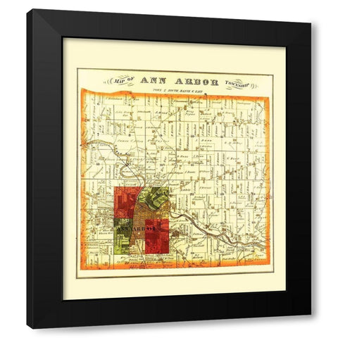 Ann Arbor Michigan Landowner - Everts 1874 Black Modern Wood Framed Art Print with Double Matting by Everts