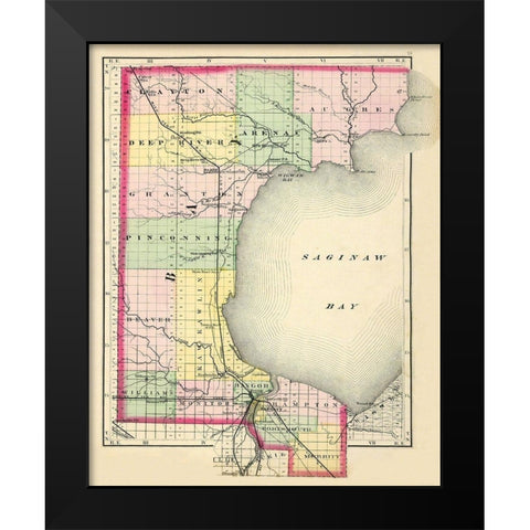 Bay Michigan - Walling 1873 Black Modern Wood Framed Art Print by Walling