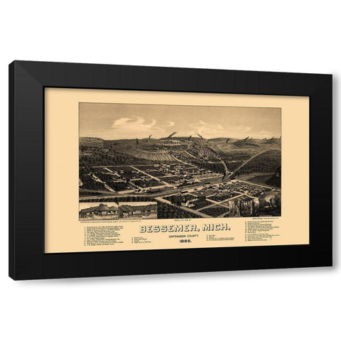 Bessemer Michigan - Beck 1886  Black Modern Wood Framed Art Print by Beck
