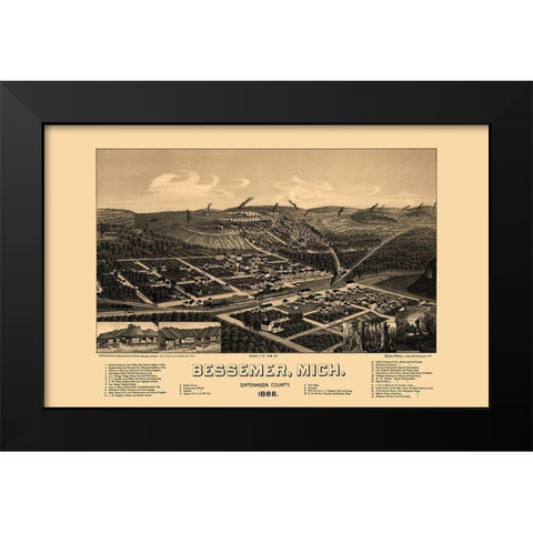Bessemer Michigan - Beck 1886  Black Modern Wood Framed Art Print by Beck