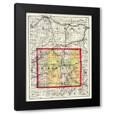 Branch Michigan - Walling 1873 Black Modern Wood Framed Art Print with Double Matting by Walling