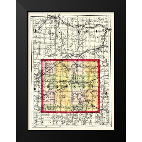 Branch Michigan - Walling 1873 Black Modern Wood Framed Art Print by Walling