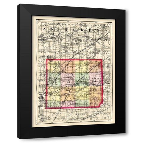 Cass Michigan - Walling 1873 Black Modern Wood Framed Art Print by Walling
