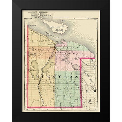 Cheboygan Michigan - Walling 1873 Black Modern Wood Framed Art Print by Walling