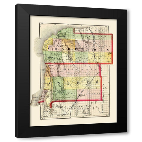 Charlevoix  Antrim Michigan - Walling 1873 Black Modern Wood Framed Art Print by Walling