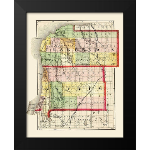 Charlevoix  Antrim Michigan - Walling 1873 Black Modern Wood Framed Art Print by Walling