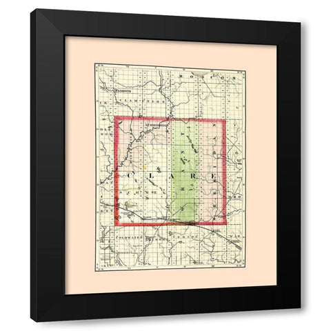 Clare Michigan - Walling 1873 Black Modern Wood Framed Art Print by Walling