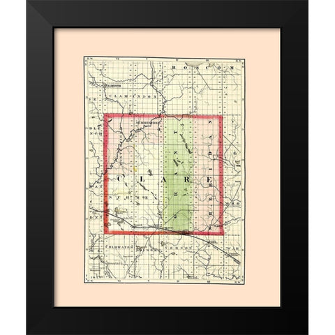 Clare Michigan - Walling 1873 Black Modern Wood Framed Art Print by Walling