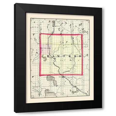 Crawford Michigan - Walling 1873 Black Modern Wood Framed Art Print with Double Matting by Walling