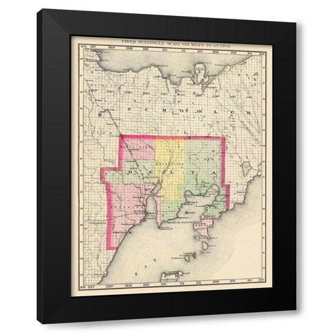 Delta Michigan - Walling 1873 Black Modern Wood Framed Art Print by Walling
