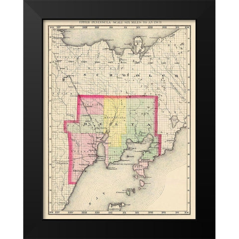 Delta Michigan - Walling 1873 Black Modern Wood Framed Art Print by Walling